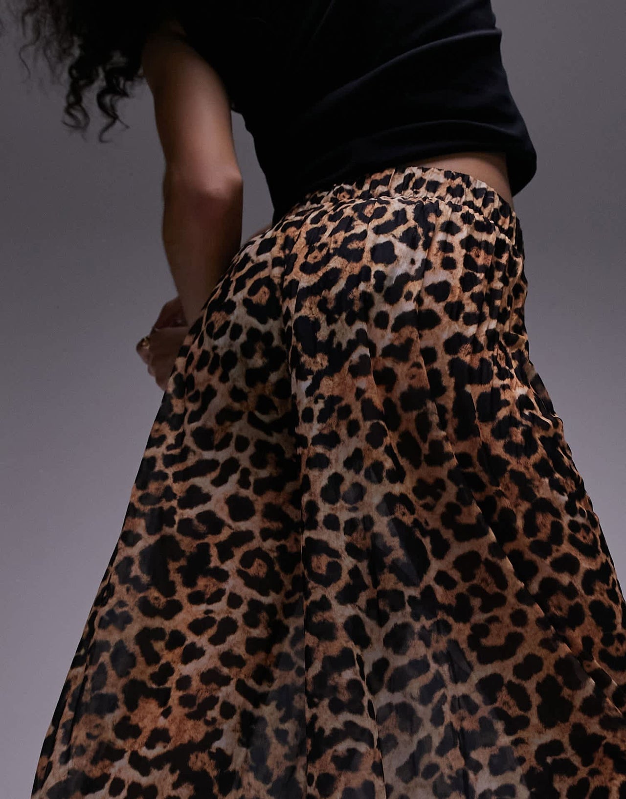 Topshop leopard print sheer crinkle trouser in brown - ASOS Sample Sale