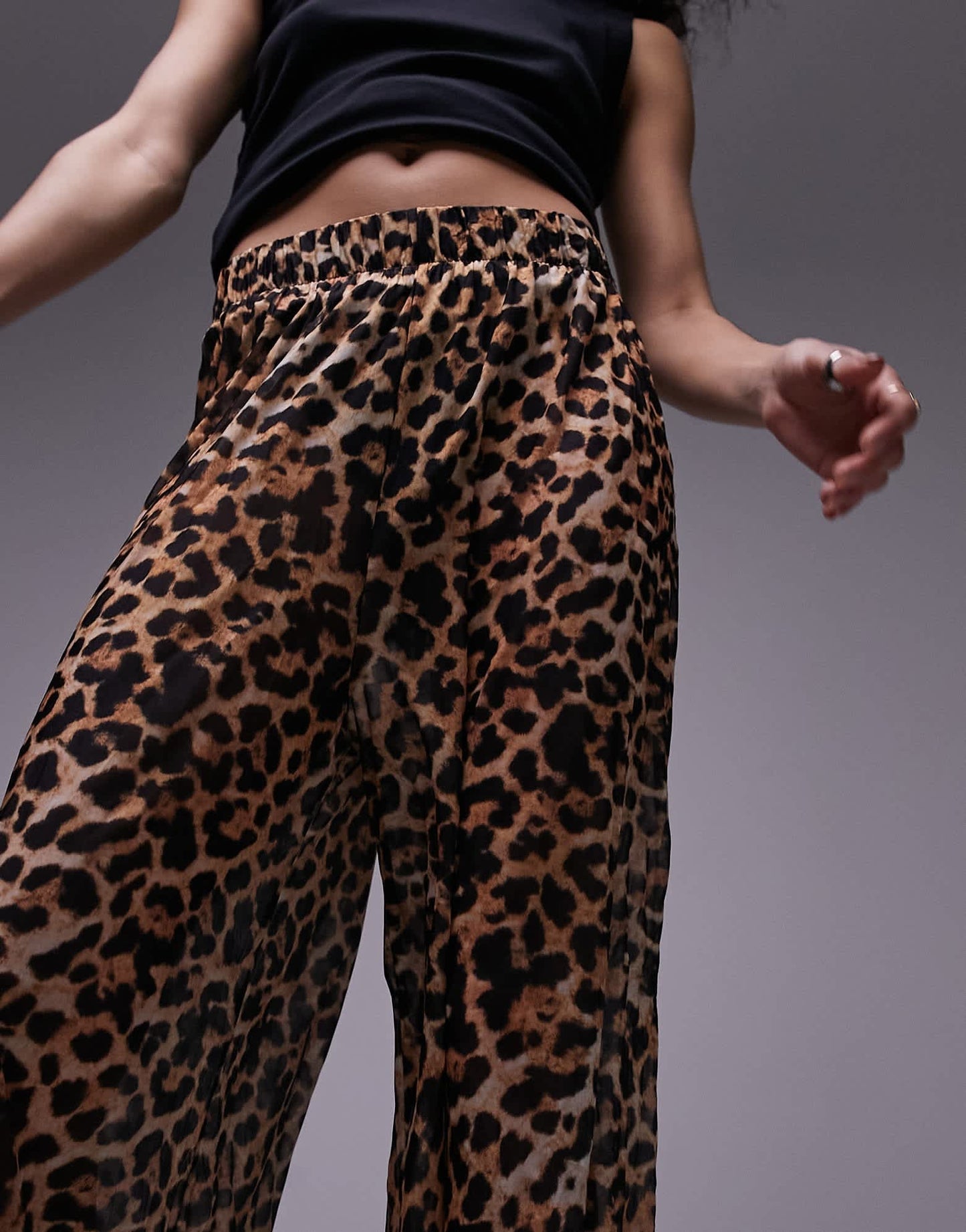 Topshop leopard print sheer crinkle trouser in brown - ASOS Sample Sale