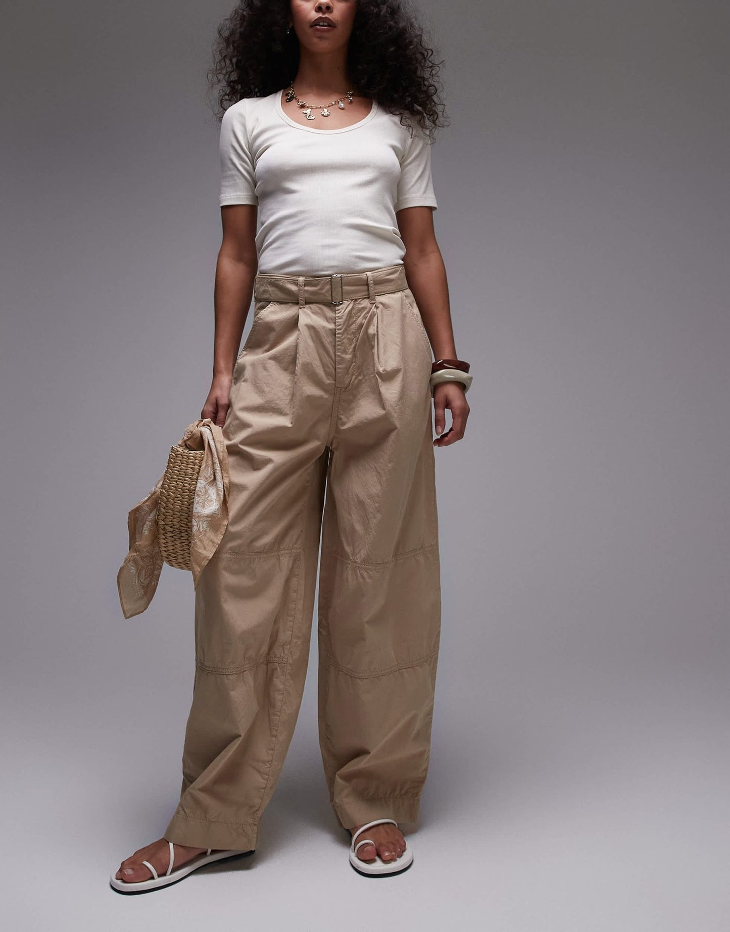 Topshop lightweight balloon trousers in stone - ASOS Sample Sale