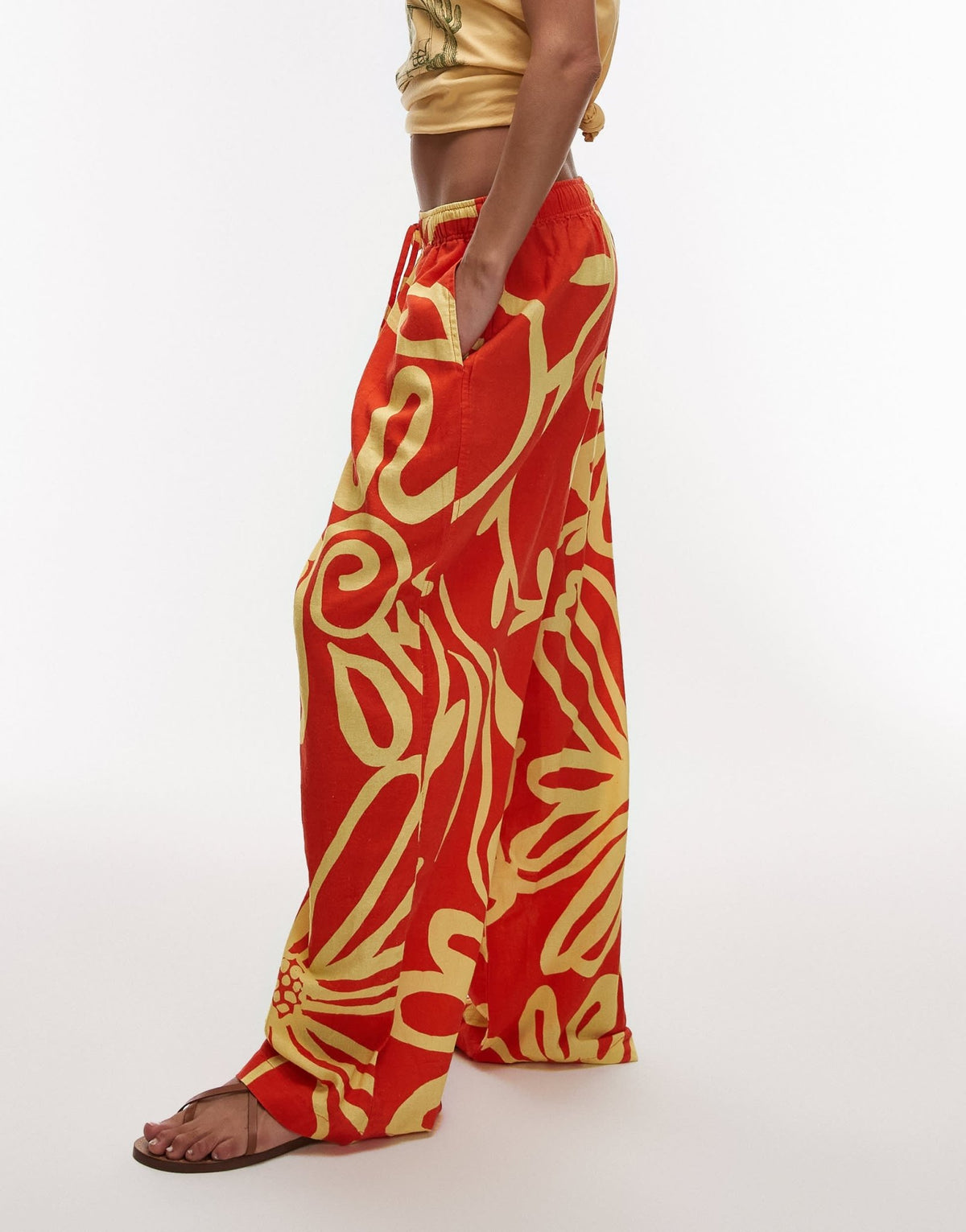 Topshop linen balloon trouser in bright orange abstract floral print - ASOS Sample Sale