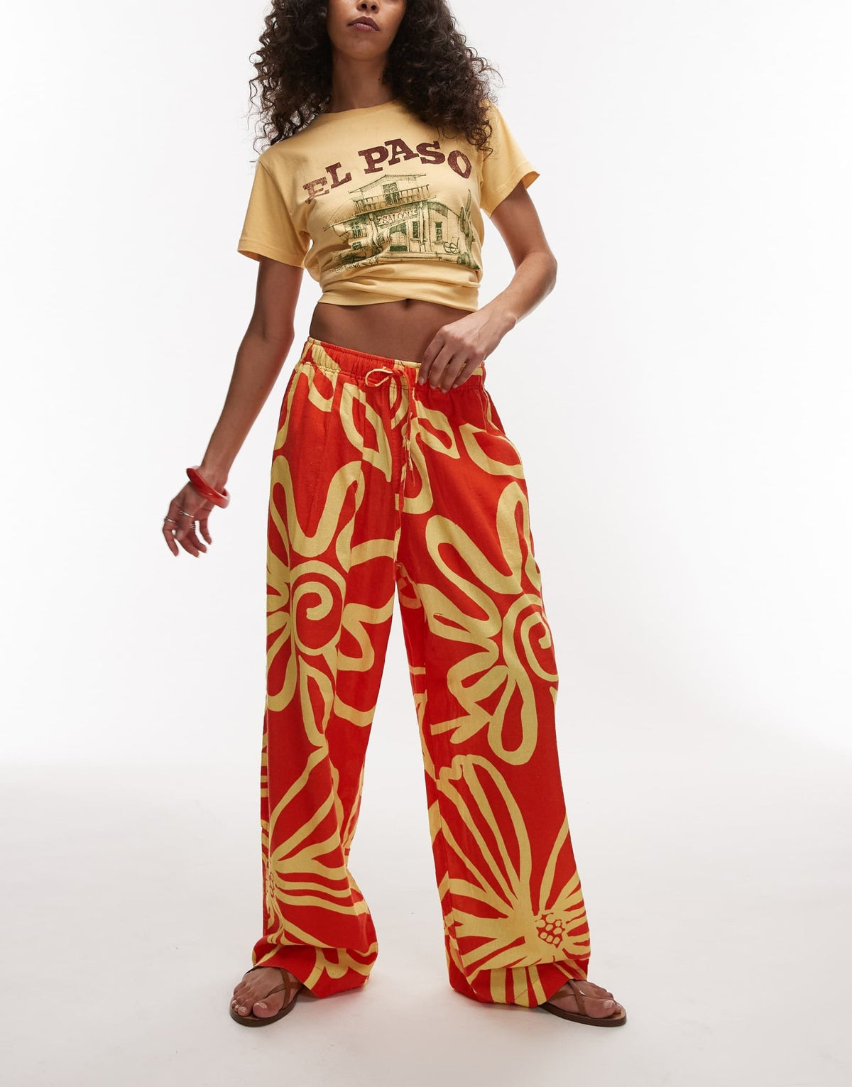 Topshop linen balloon trouser in bright orange abstract floral print - ASOS Sample Sale