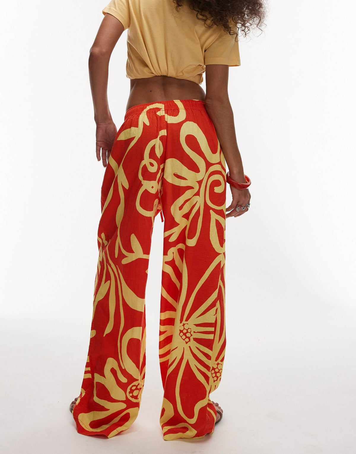 Topshop linen balloon trouser in bright orange abstract floral print - ASOS Sample Sale