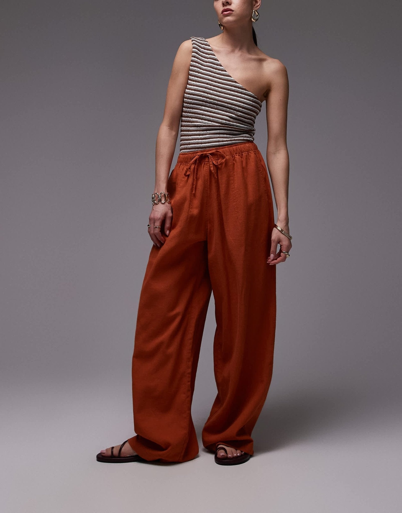 Topshop linen balloon trouser in burnt in orange - ASOS Sample Sale