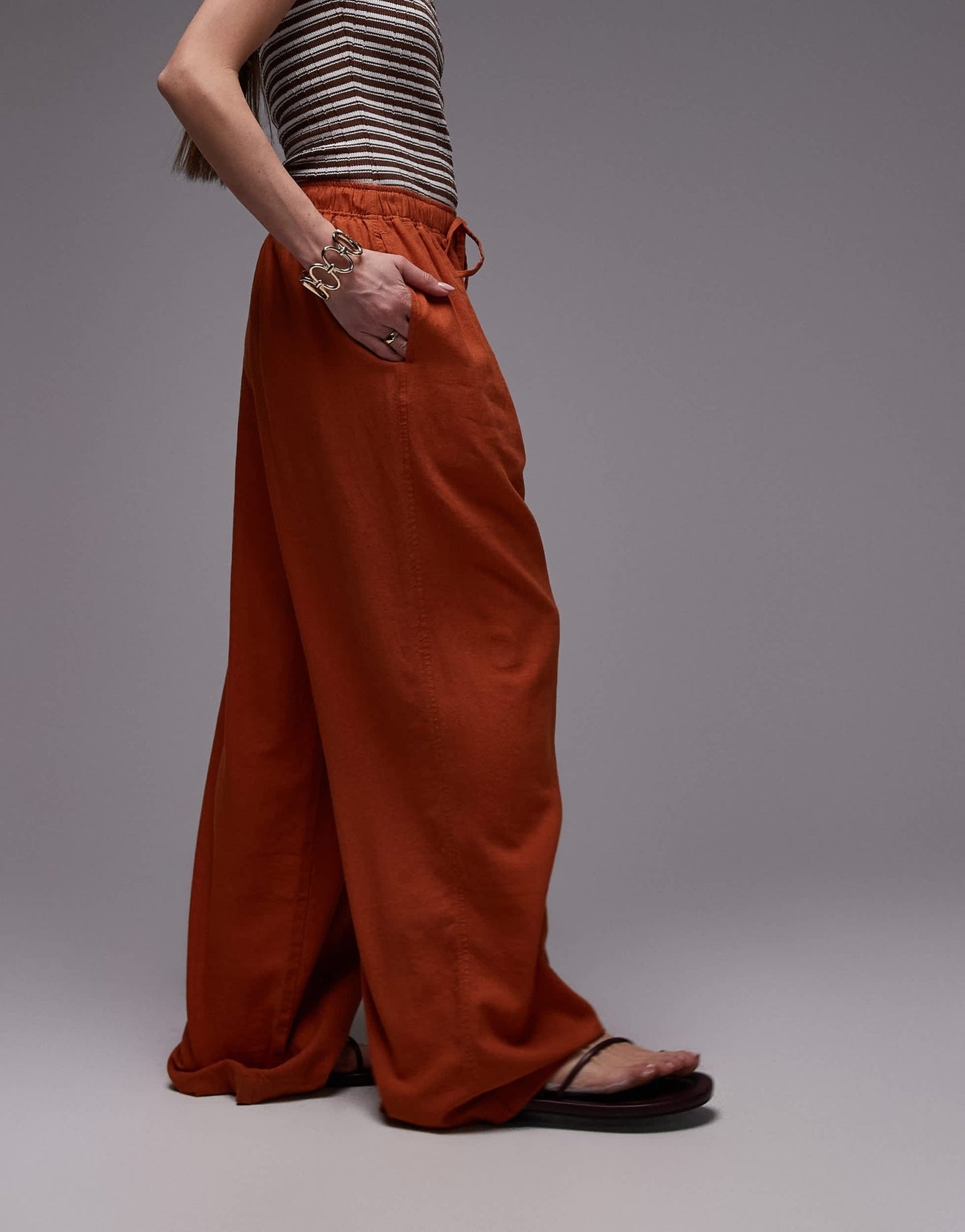 Topshop linen balloon trouser in burnt in orange - ASOS Sample Sale