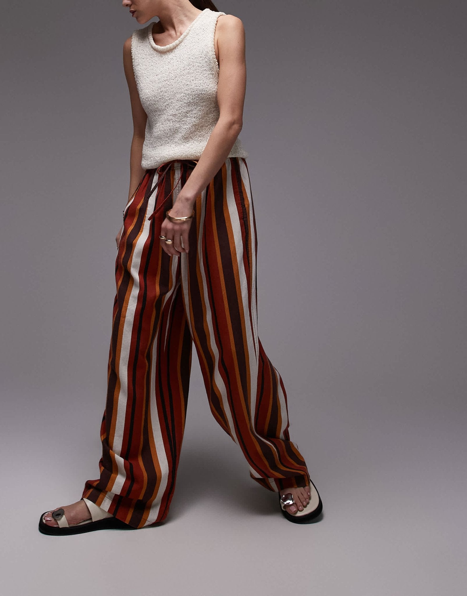 Topshop linen balloon trouser in chocolate stripe - ASOS Sample Sale
