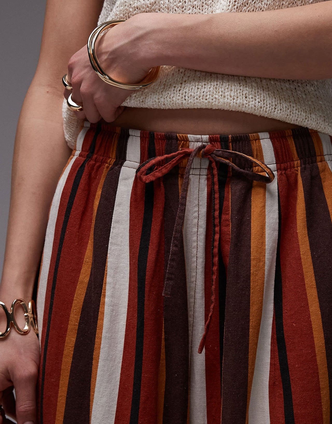Topshop linen balloon trouser in chocolate stripe - ASOS Sample Sale