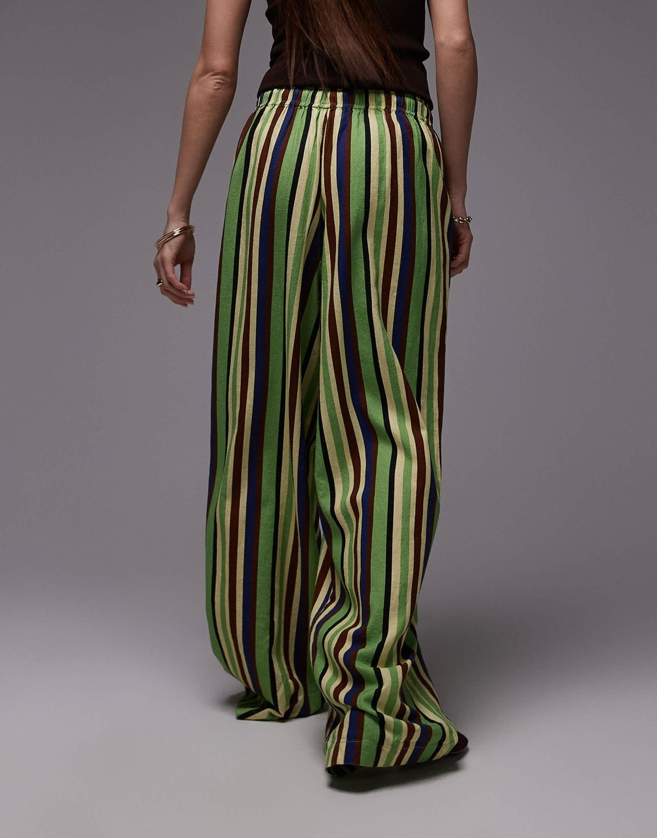 Topshop linen balloon trouser in green variegated stripe - ASOS Sample Sale