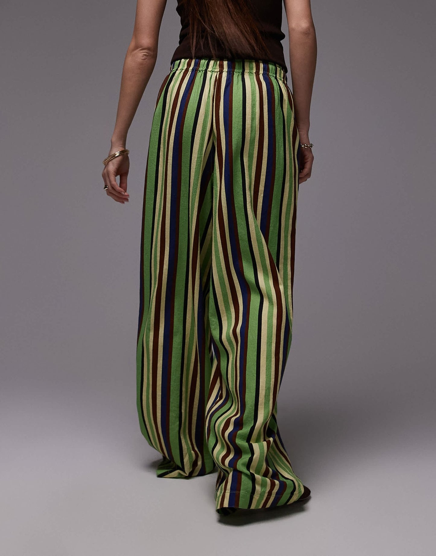 Topshop linen balloon trouser in green variegated stripe - ASOS Sample Sale