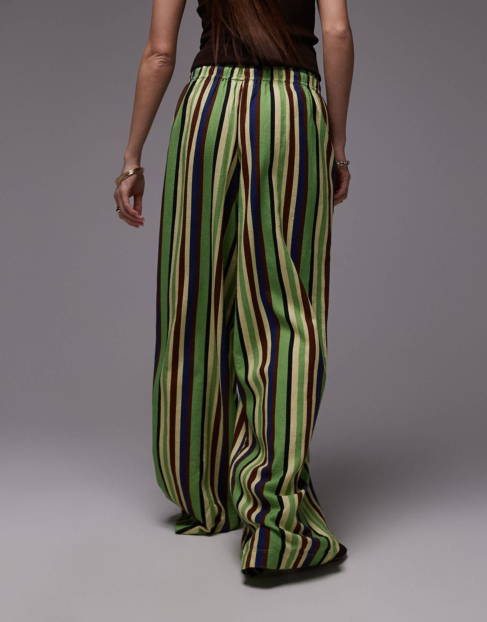 Topshop linen balloon trouser in green variegated stripe - ASOS Sample Sale