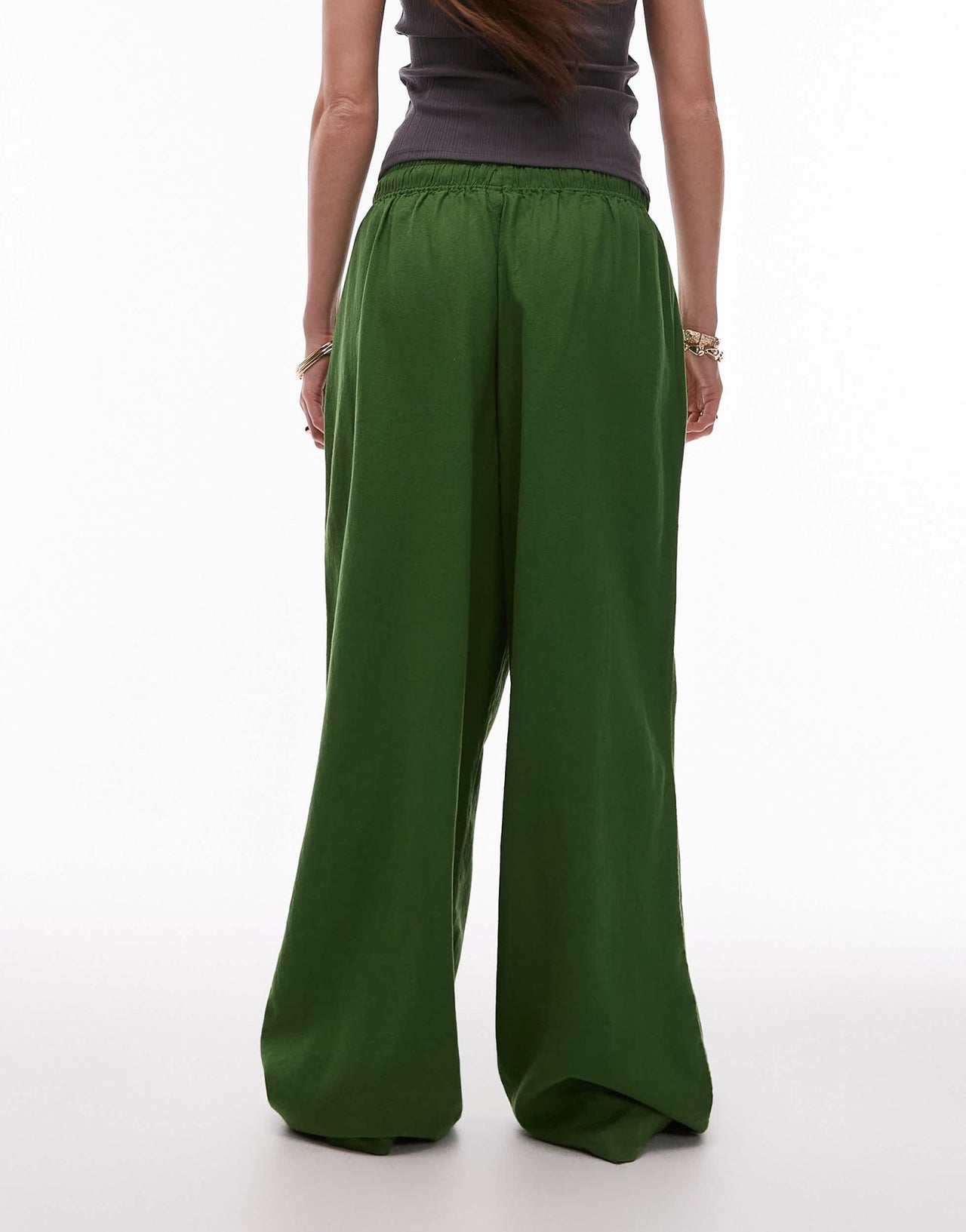 Topshop linen balloon trouser in olive green - ASOS Sample Sale
