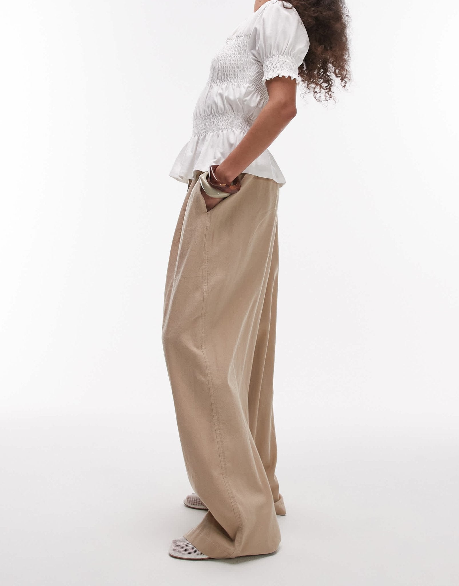 Topshop linen balloon trouser in stone - ASOS Sample Sale