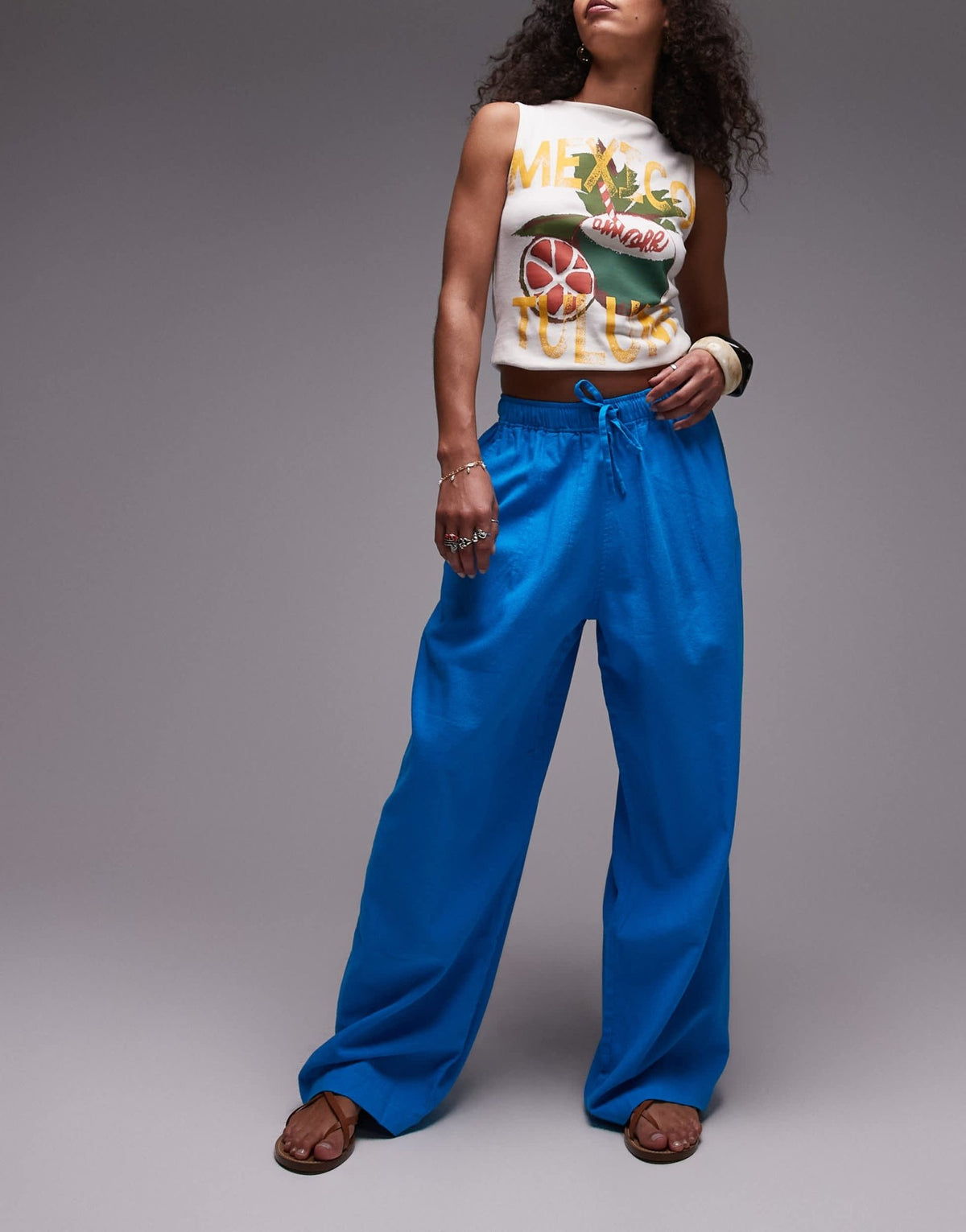 Topshop linen balloon trouser in turquoise - ASOS Sample Sale