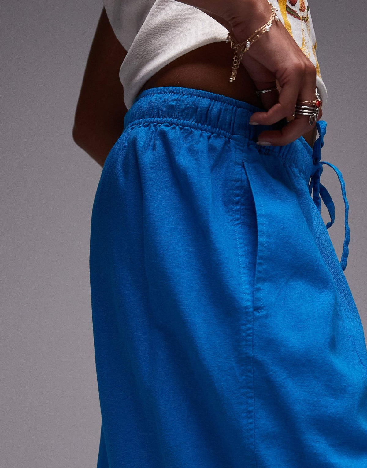 Topshop linen balloon trouser in turquoise - ASOS Sample Sale