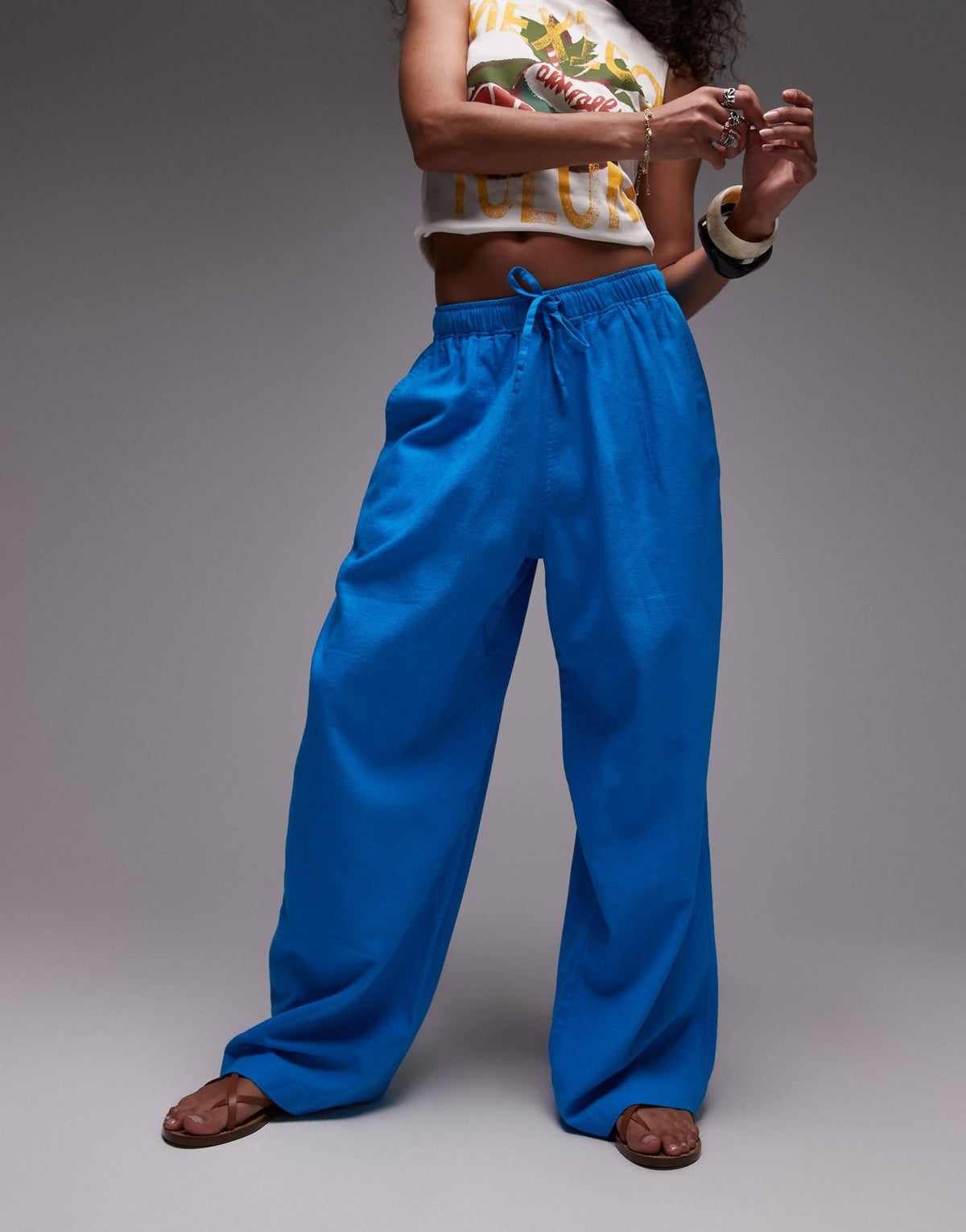 Topshop linen balloon trouser in turquoise - ASOS Sample Sale