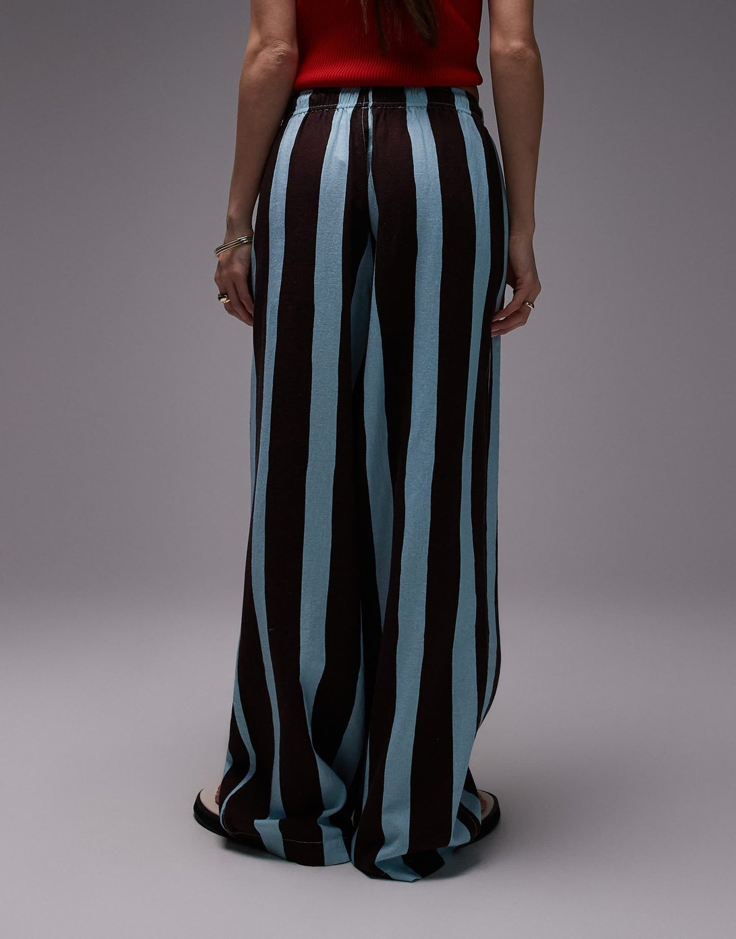 Topshop linen balloon trouser in turquoise bold stripe - ASOS Sample Sale