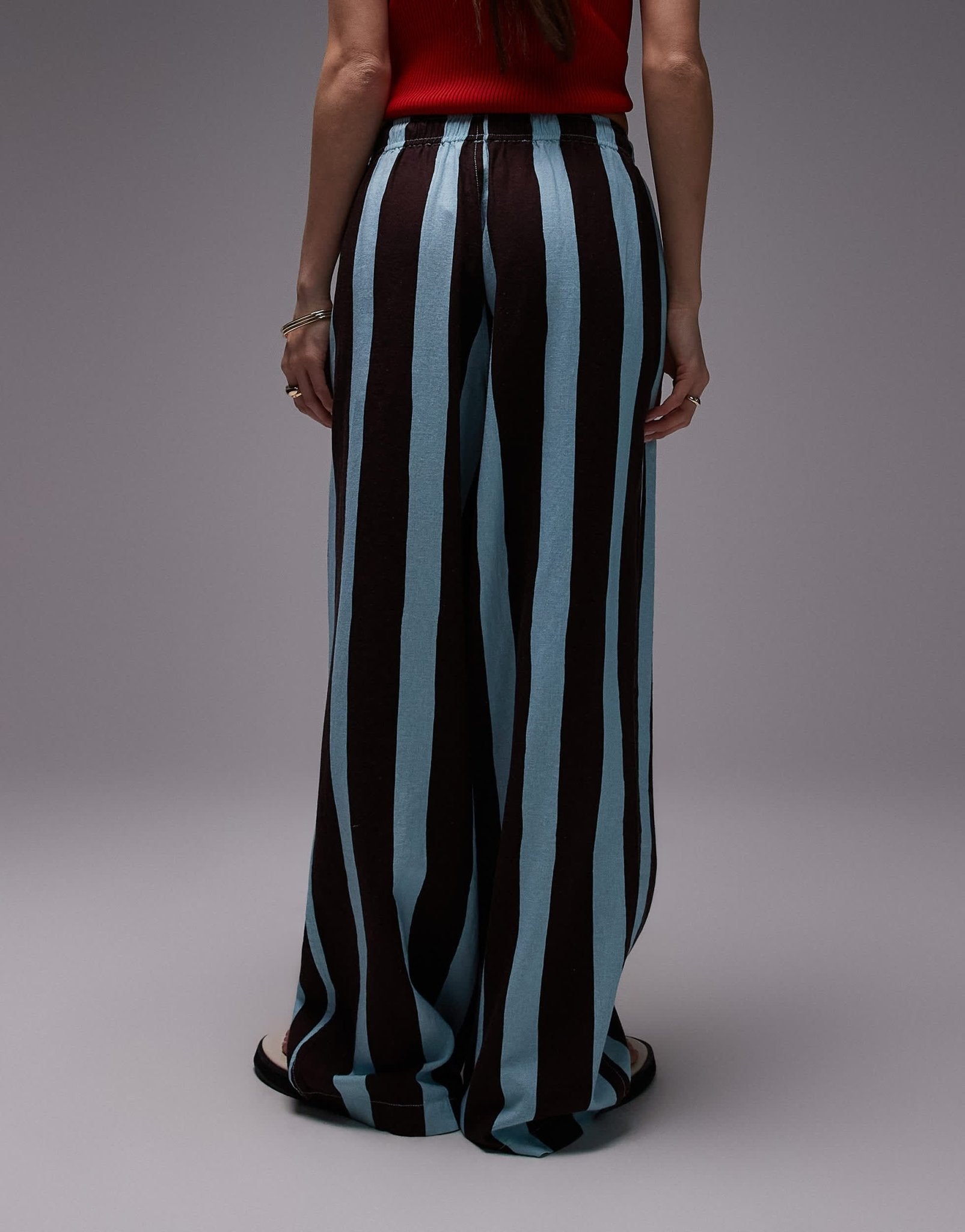 Topshop linen balloon trouser in turquoise bold stripe - ASOS Sample Sale