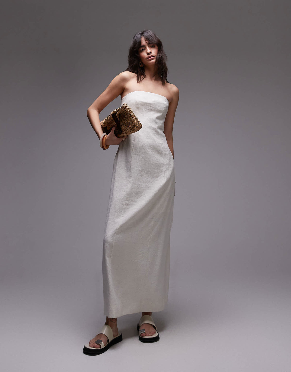 Topshop linen Bandeau midi in natural - ASOS Sample Sale