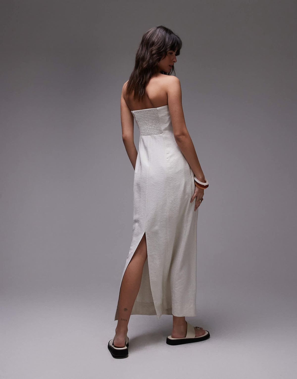 Topshop linen Bandeau midi in natural - ASOS Sample Sale