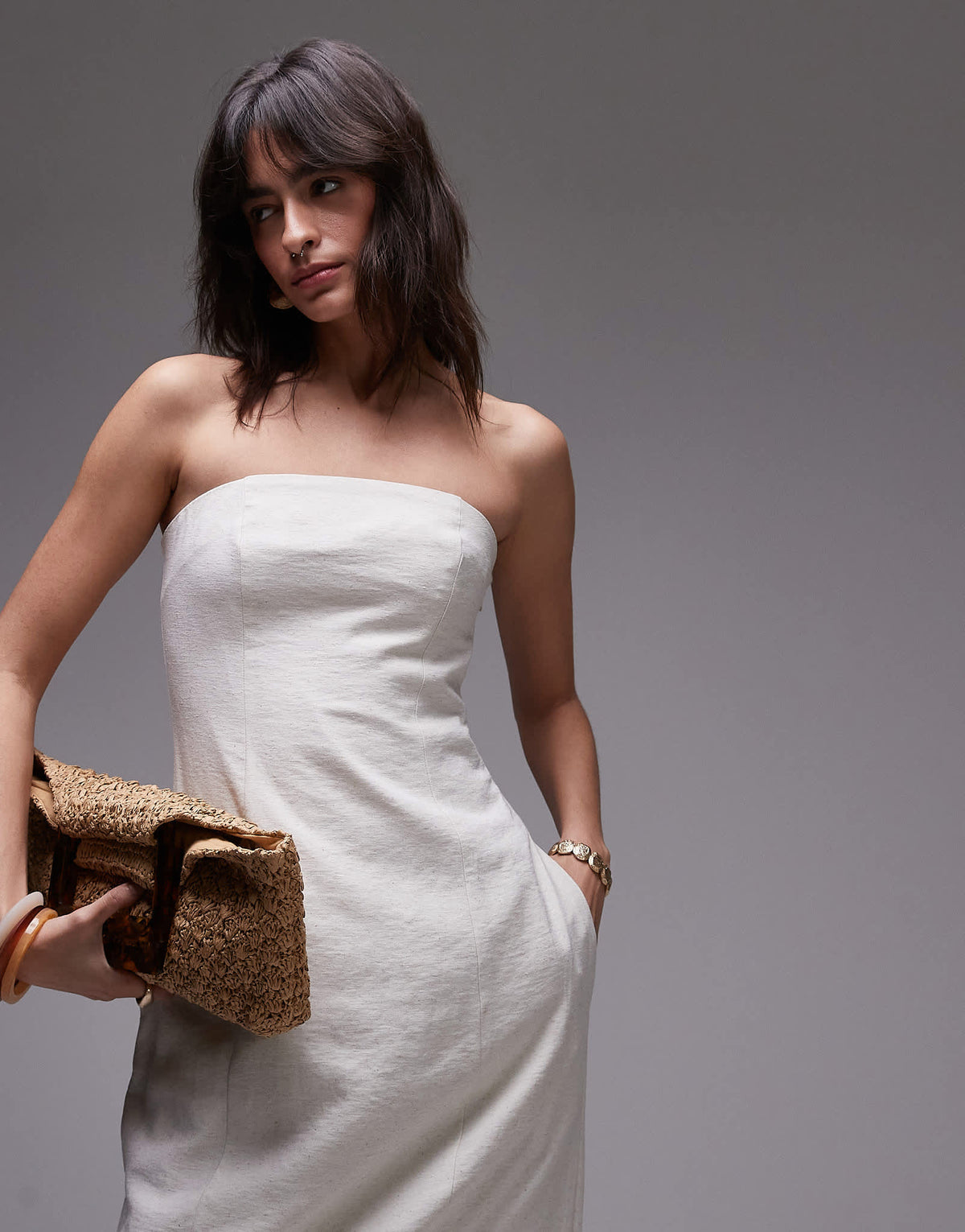 Topshop linen Bandeau midi in natural - ASOS Sample Sale