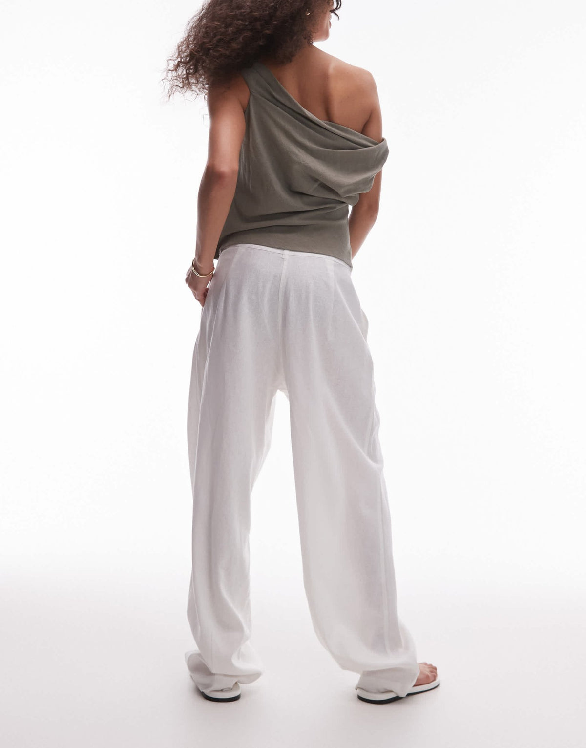 Topshop linen barrel leg trouser in white - ASOS Sample Sale