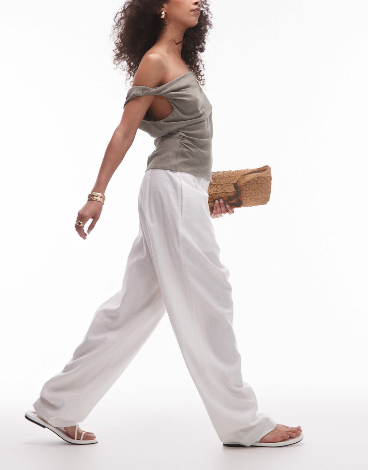 Topshop linen barrel leg trouser in white - ASOS Sample Sale