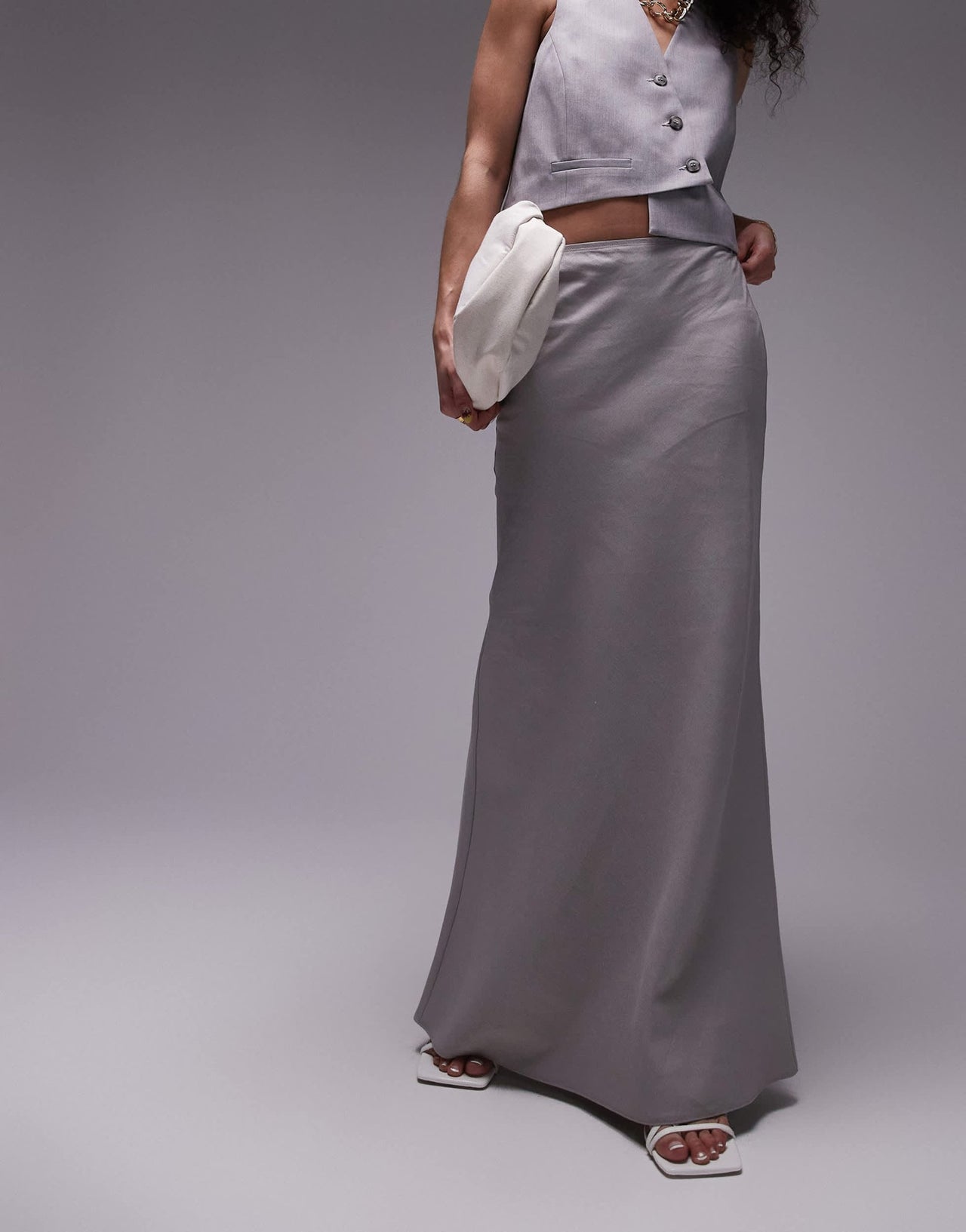 Topshop linen bias maxi skirt in charcoal - ASOS Sample Sale