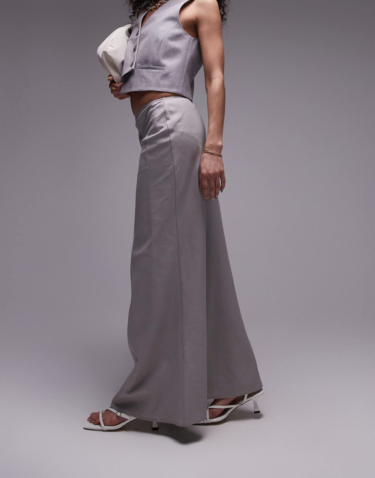 Topshop linen bias maxi skirt in charcoal - ASOS Sample Sale