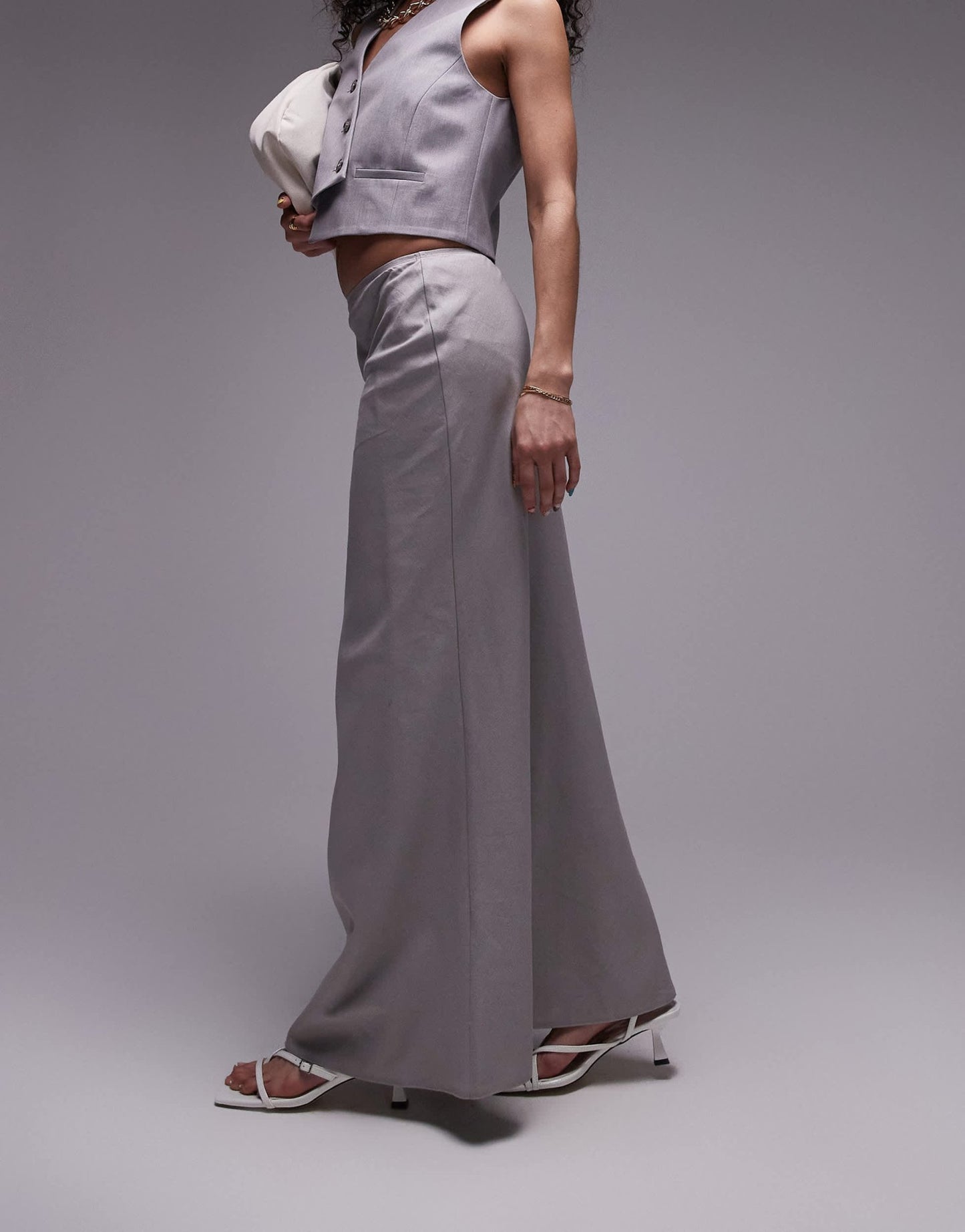 Topshop linen bias maxi skirt in charcoal - ASOS Sample Sale