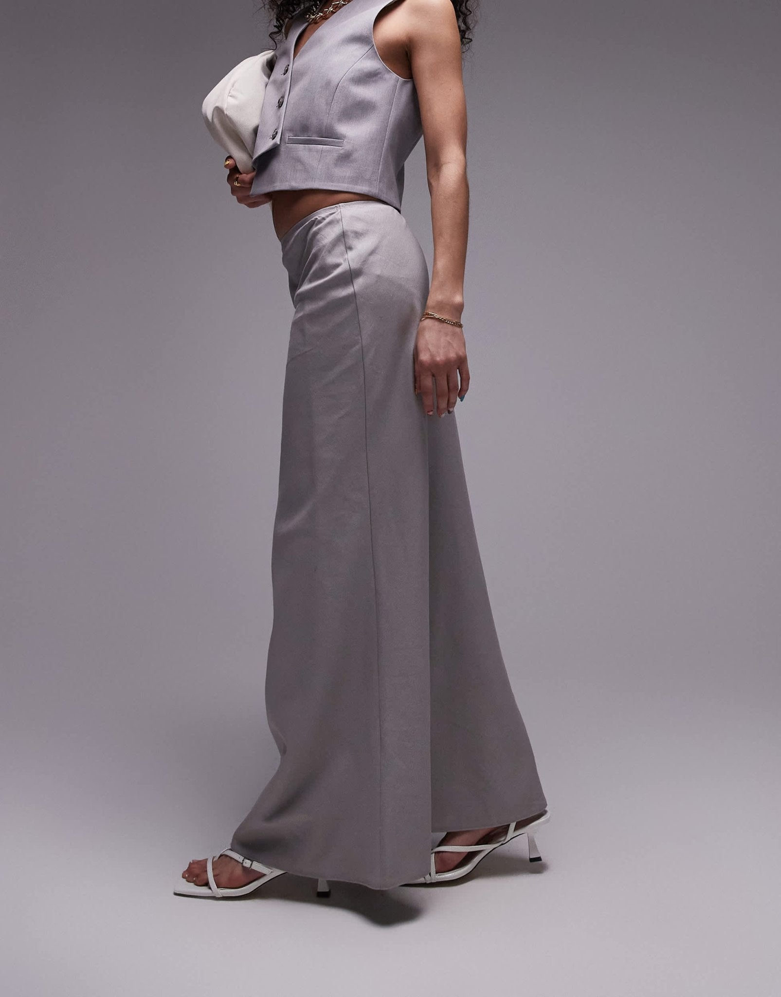 Topshop linen bias maxi skirt in charcoal - ASOS Sample Sale