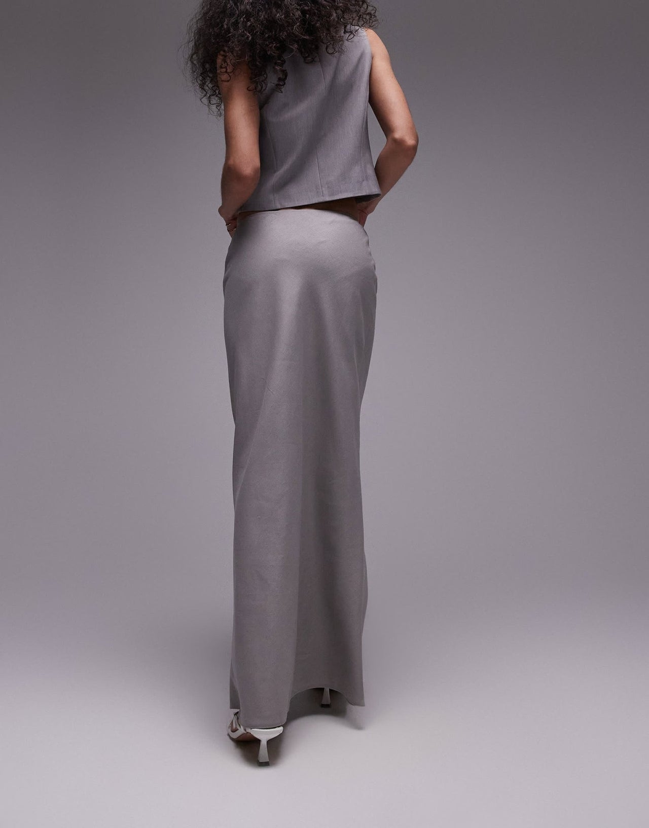 Topshop linen bias maxi skirt in charcoal - ASOS Sample Sale
