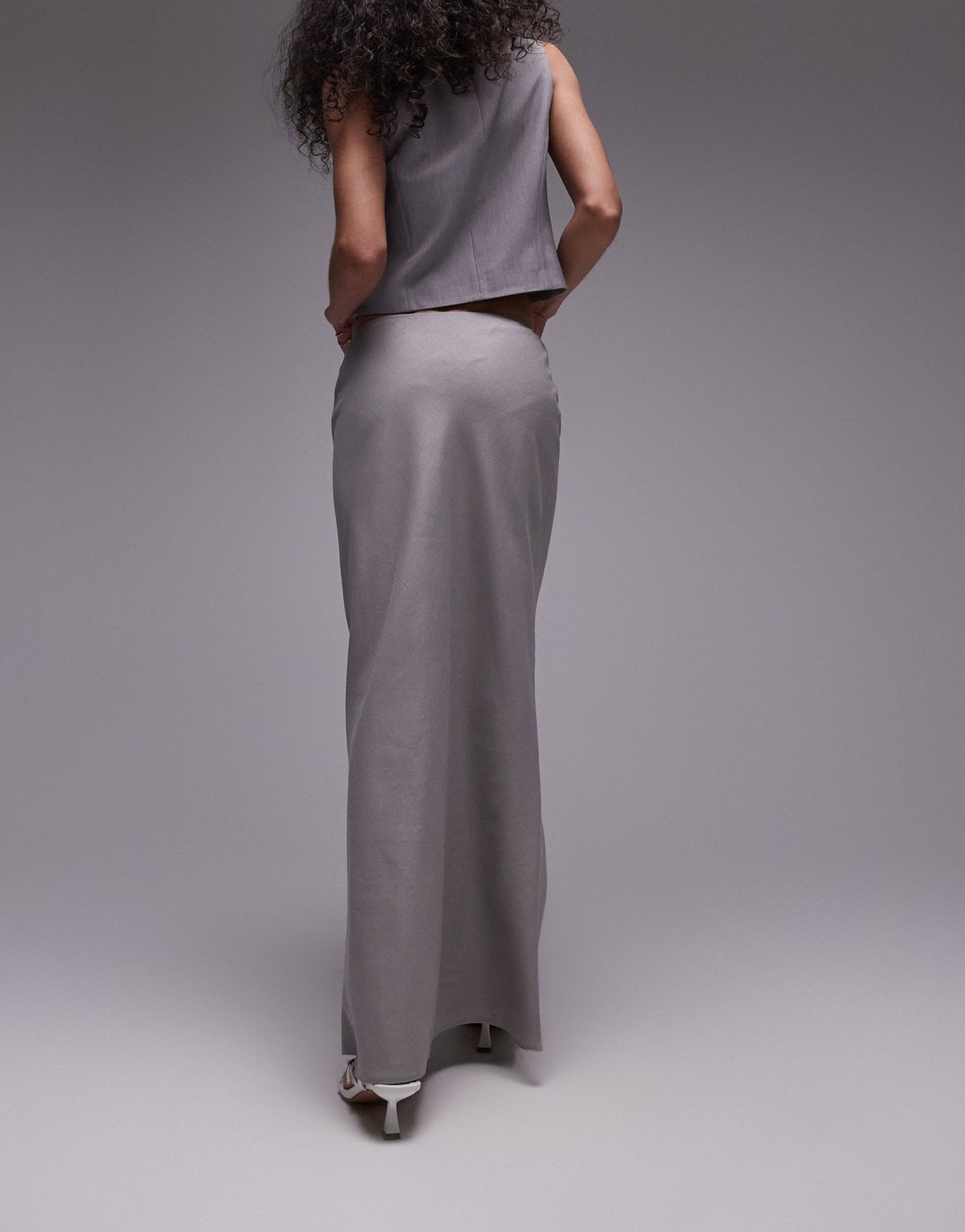 Topshop linen bias maxi skirt in charcoal - ASOS Sample Sale