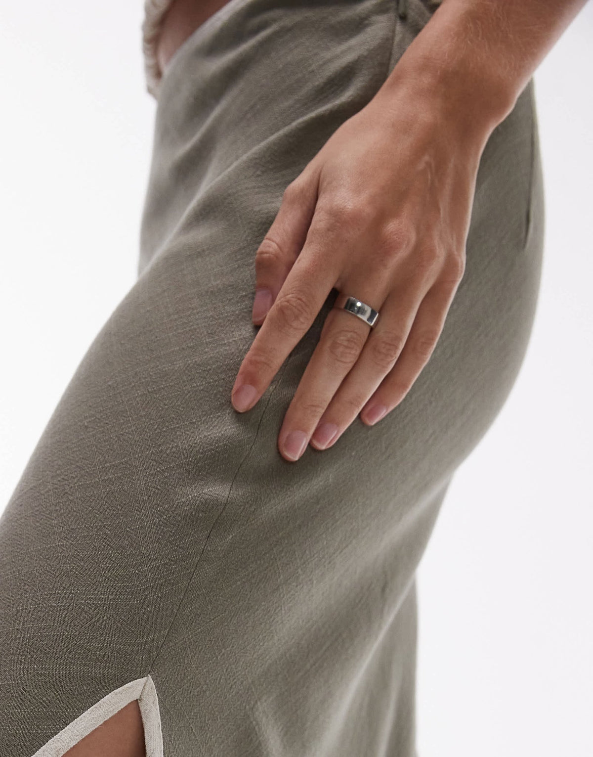 Topshop linen bias maxi skirt in green with contrast piping - ASOS Sample Sale