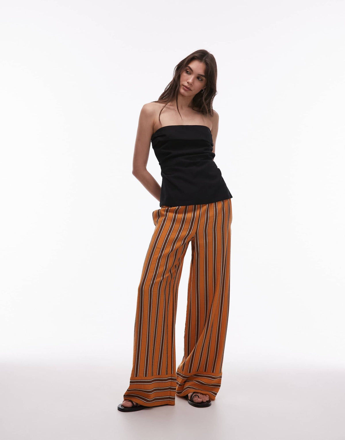 Topshop linen fold over bandeau in black - ASOS Sample Sale