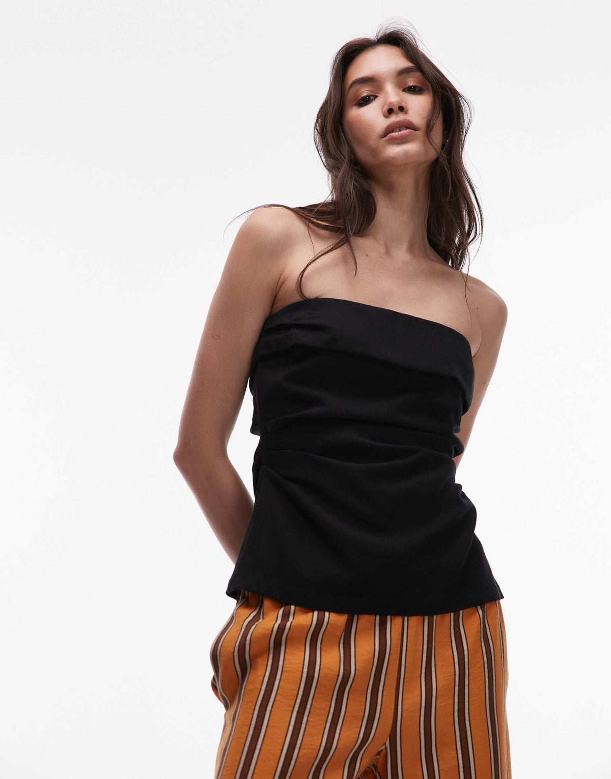 Topshop linen fold over bandeau in black - ASOS Sample Sale