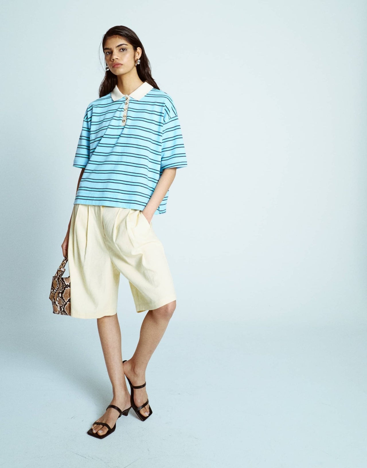 Topshop linen longline short in neutral - ASOS Sample Sale
