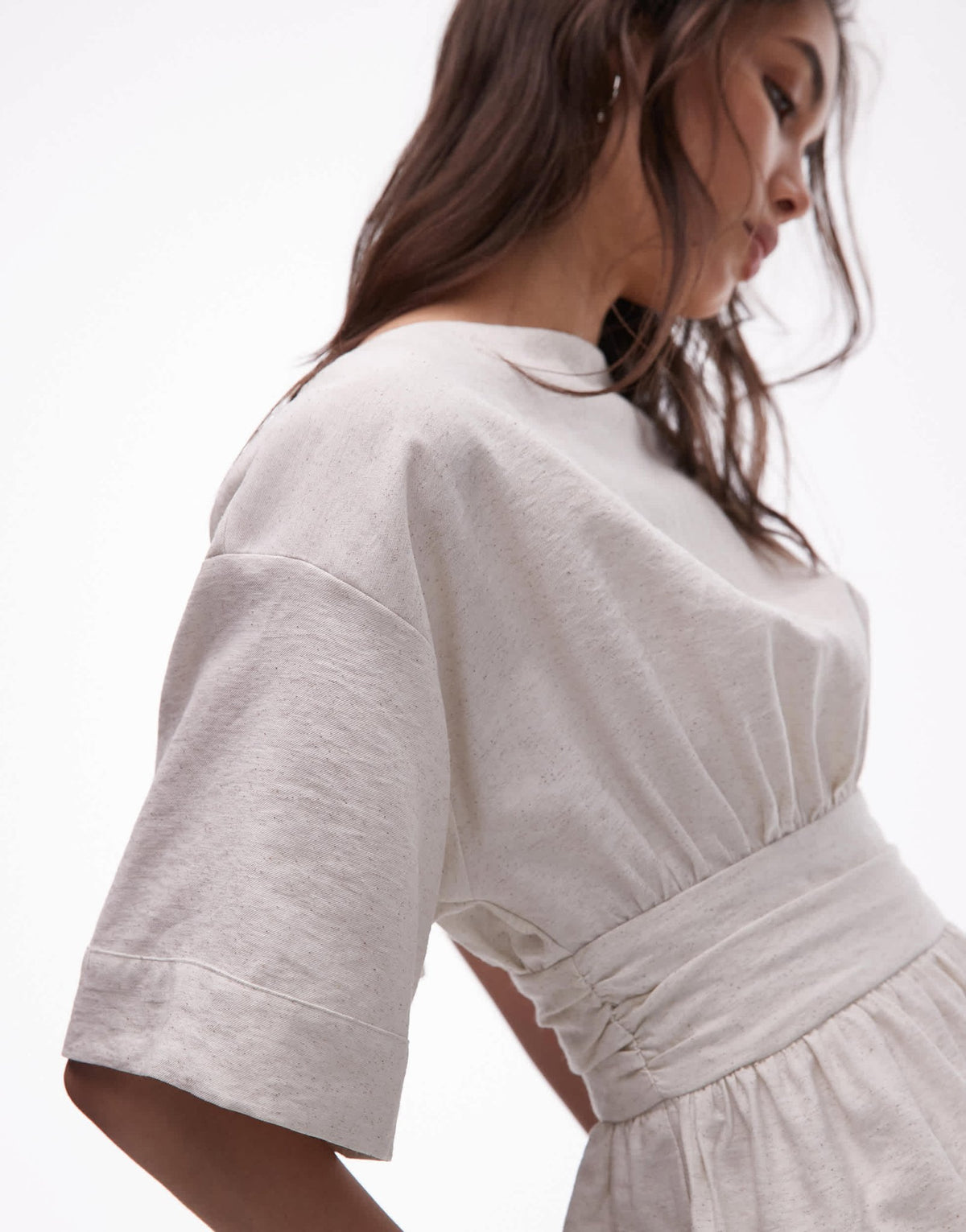 Topshop linen low back dropped waist top in natural - ASOS Sample Sale