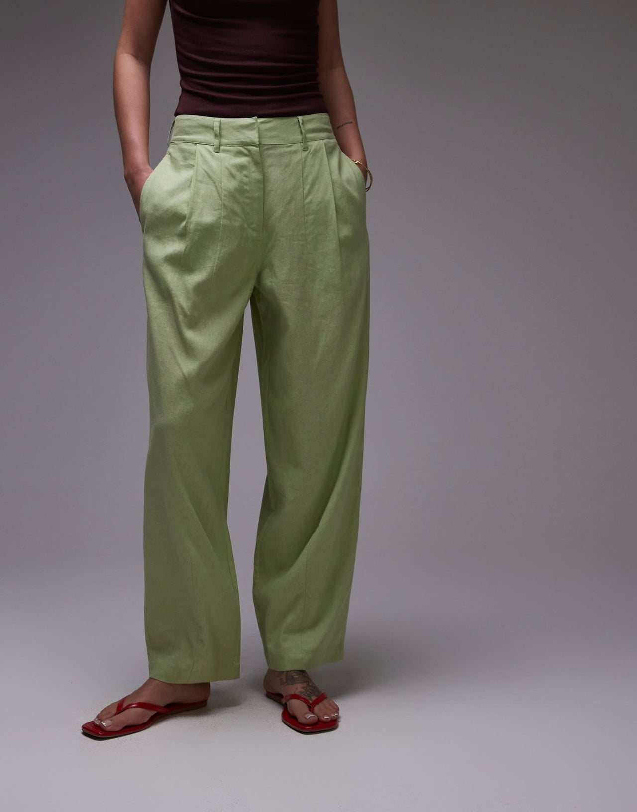 Topshop linen ovoid trouser in light green - ASOS Sample Sale