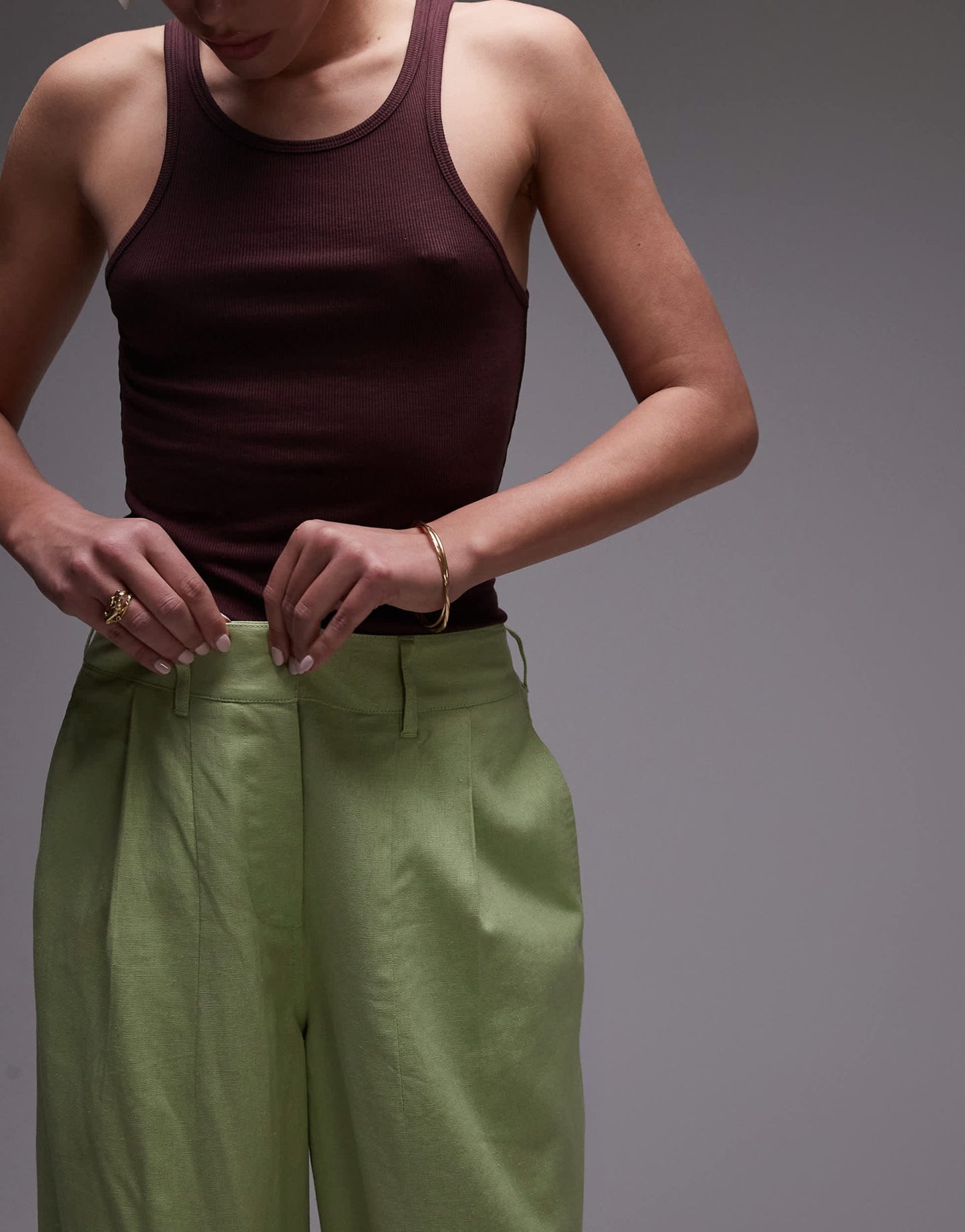 Topshop linen ovoid trouser in light green - ASOS Sample Sale