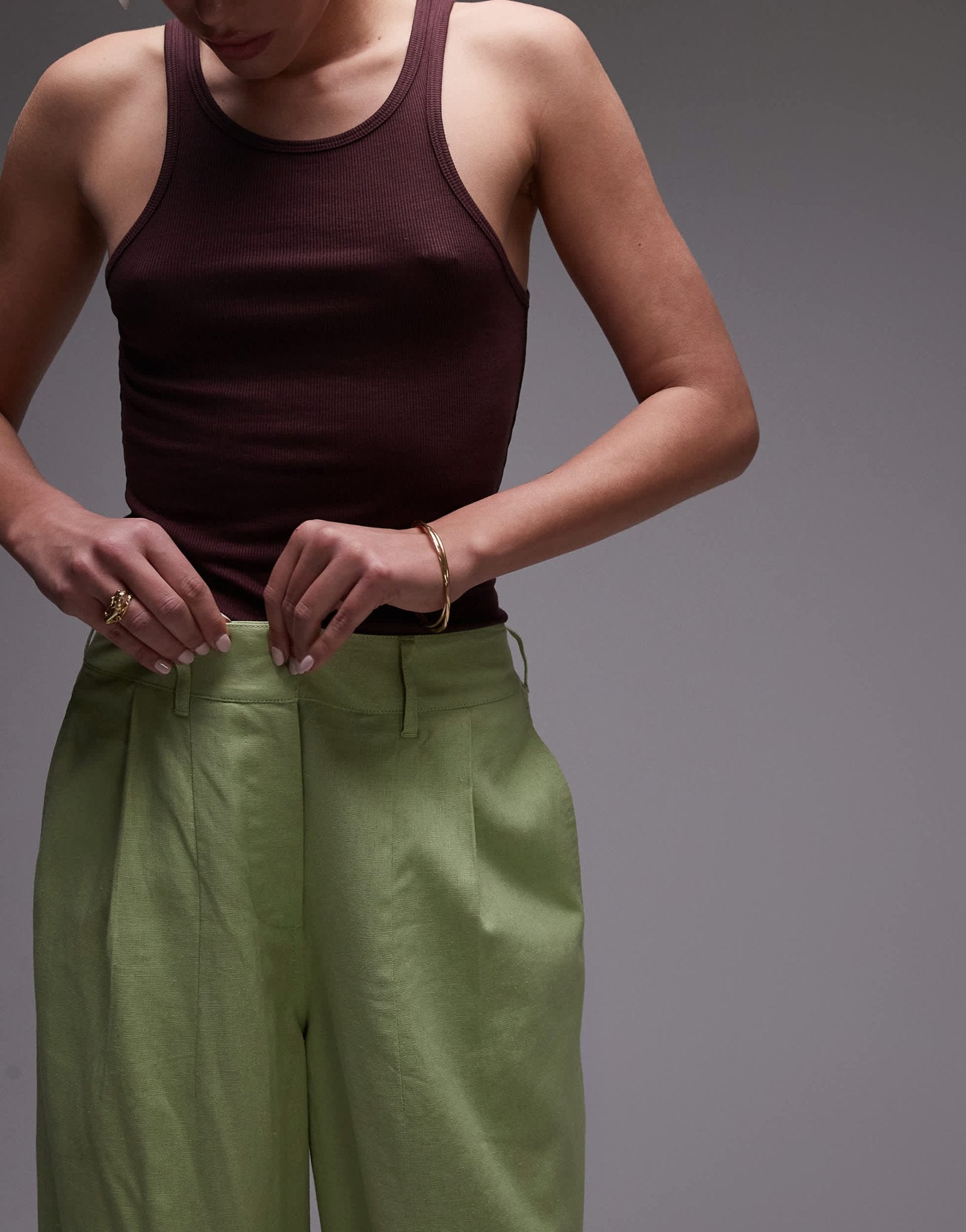 Topshop linen ovoid trouser in light green - ASOS Sample Sale