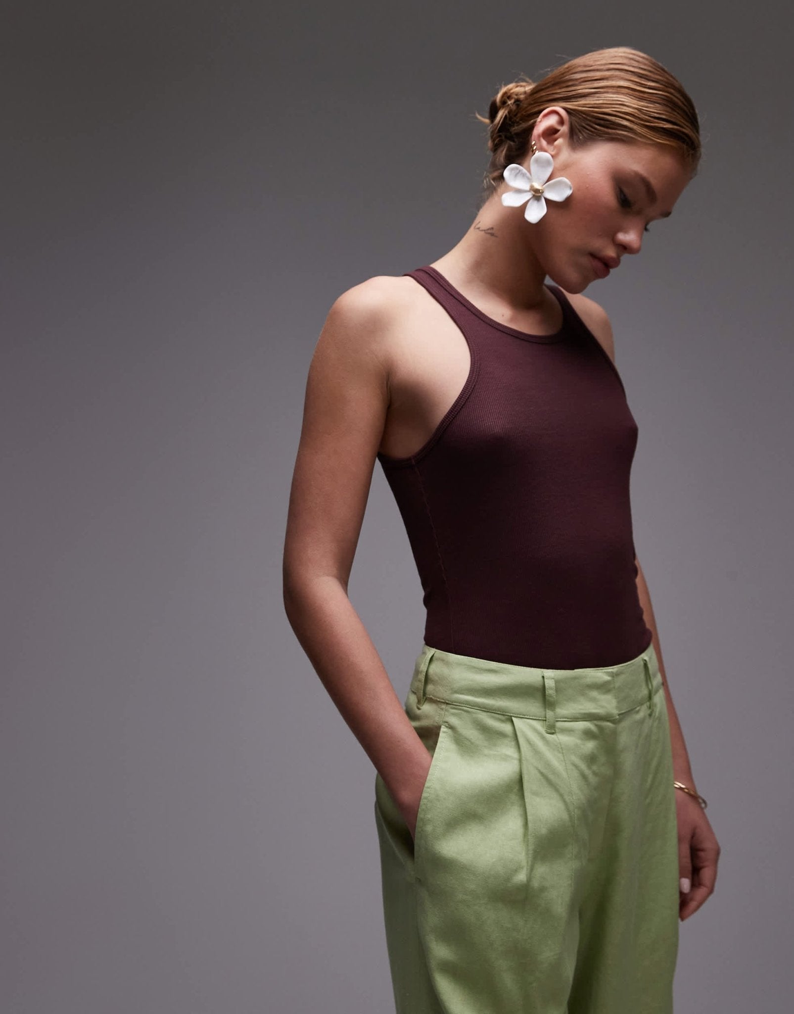 Topshop linen ovoid trouser in light green - ASOS Sample Sale
