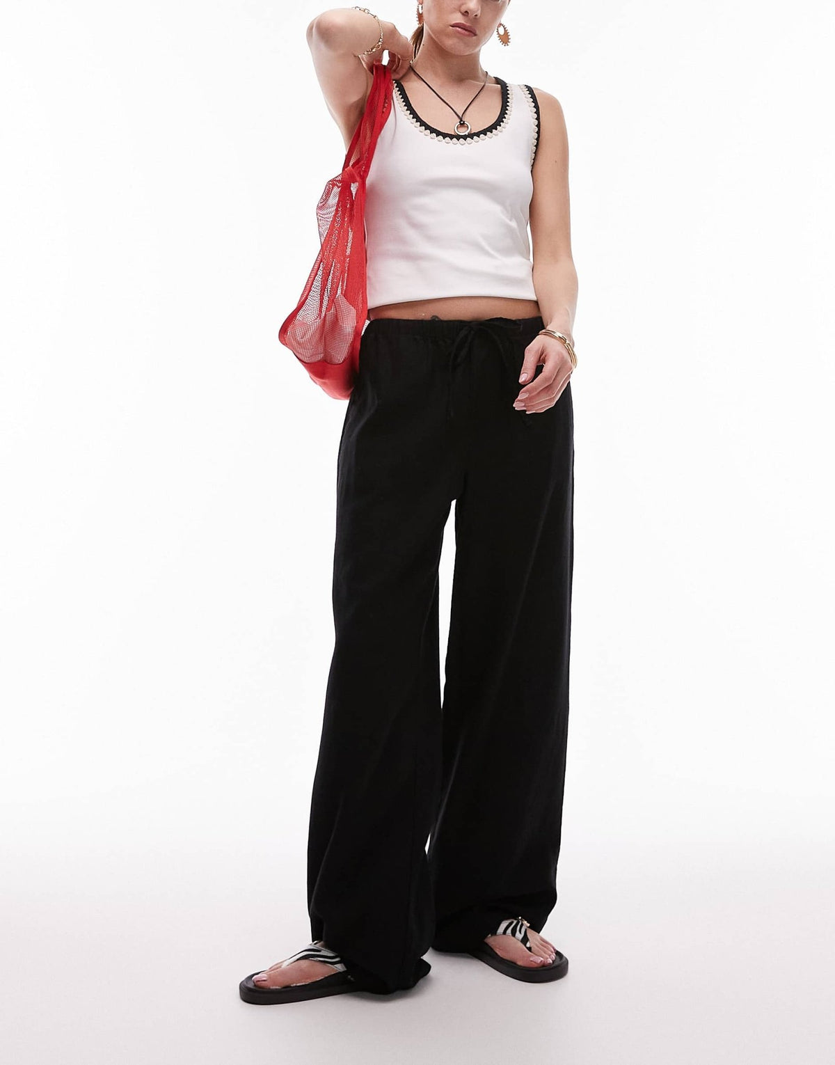 Topshop linen straight leg trouser in black - ASOS Sample Sale