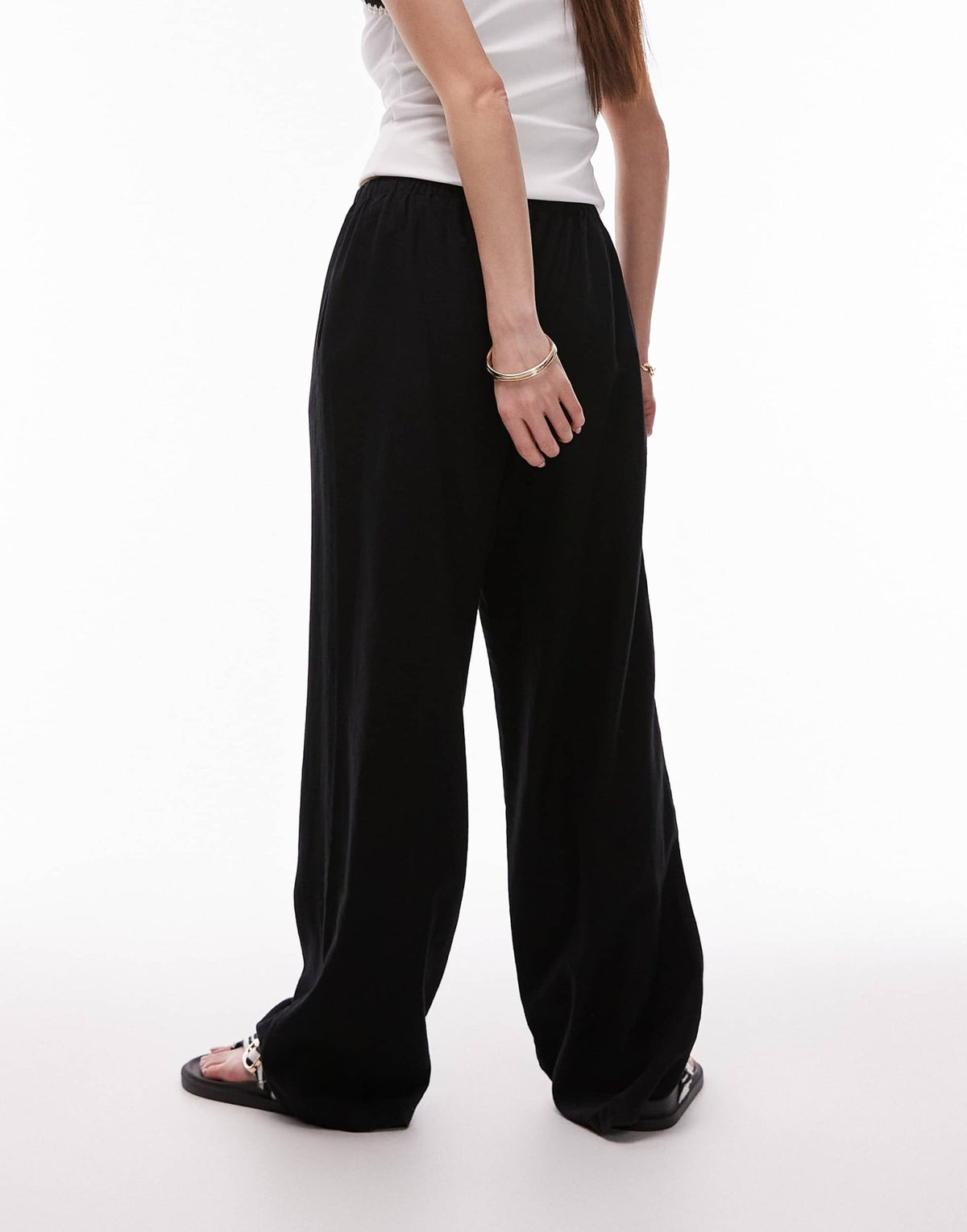 Topshop linen straight leg trouser in black - ASOS Sample Sale