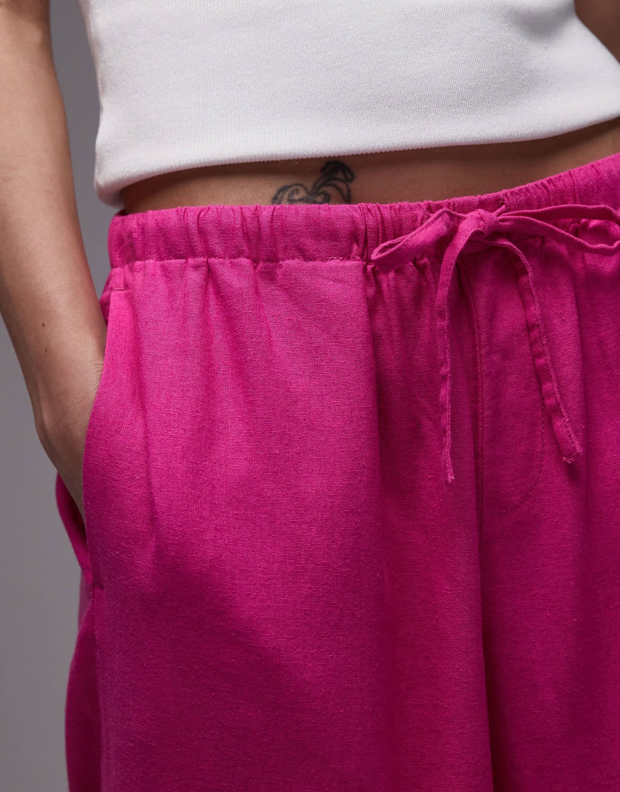 Topshop linen straight leg trouser in hot pink - ASOS Sample Sale