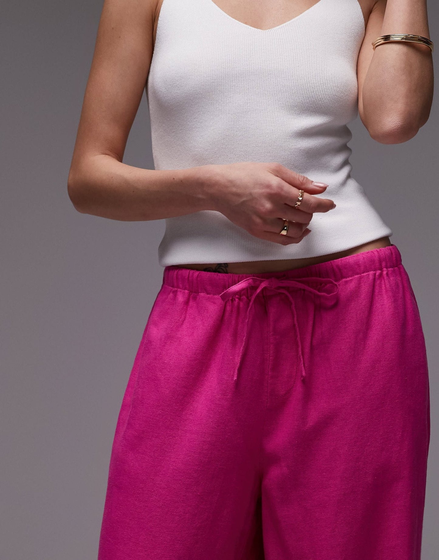 Topshop linen straight leg trouser in hot pink - ASOS Sample Sale