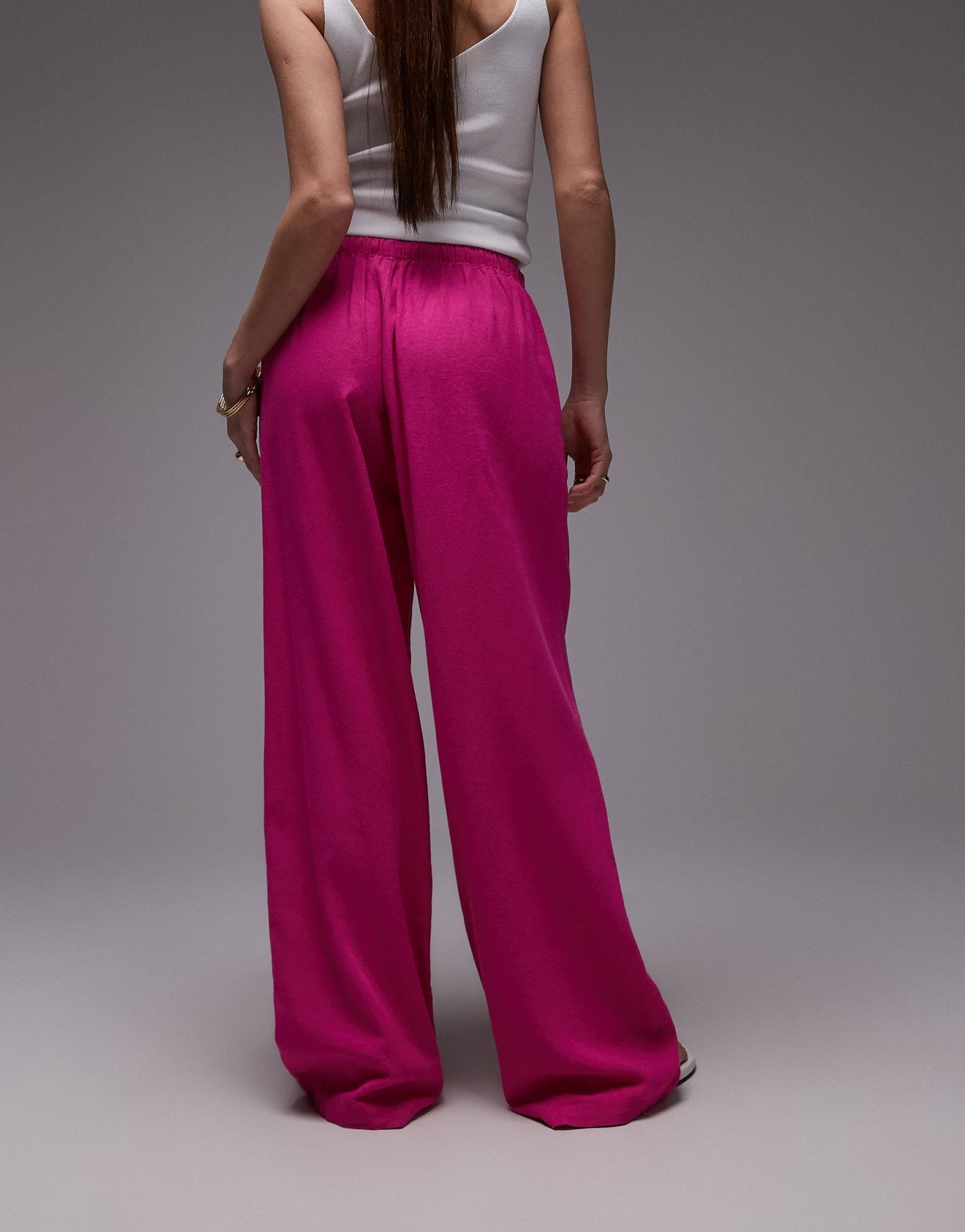 Topshop linen straight leg trouser in hot pink - ASOS Sample Sale