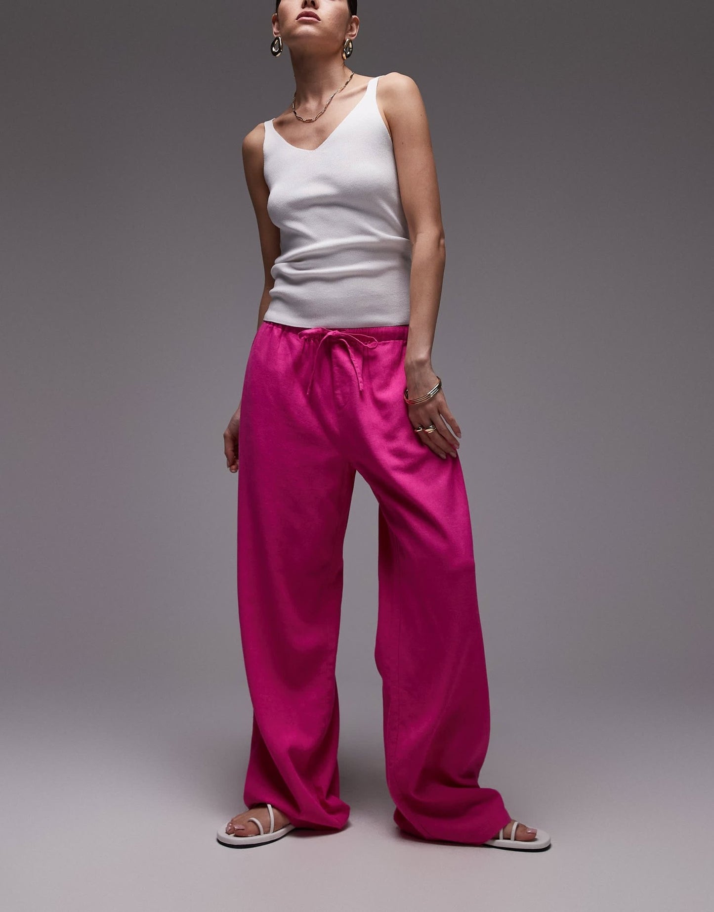 Topshop linen straight leg trouser in hot pink - ASOS Sample Sale