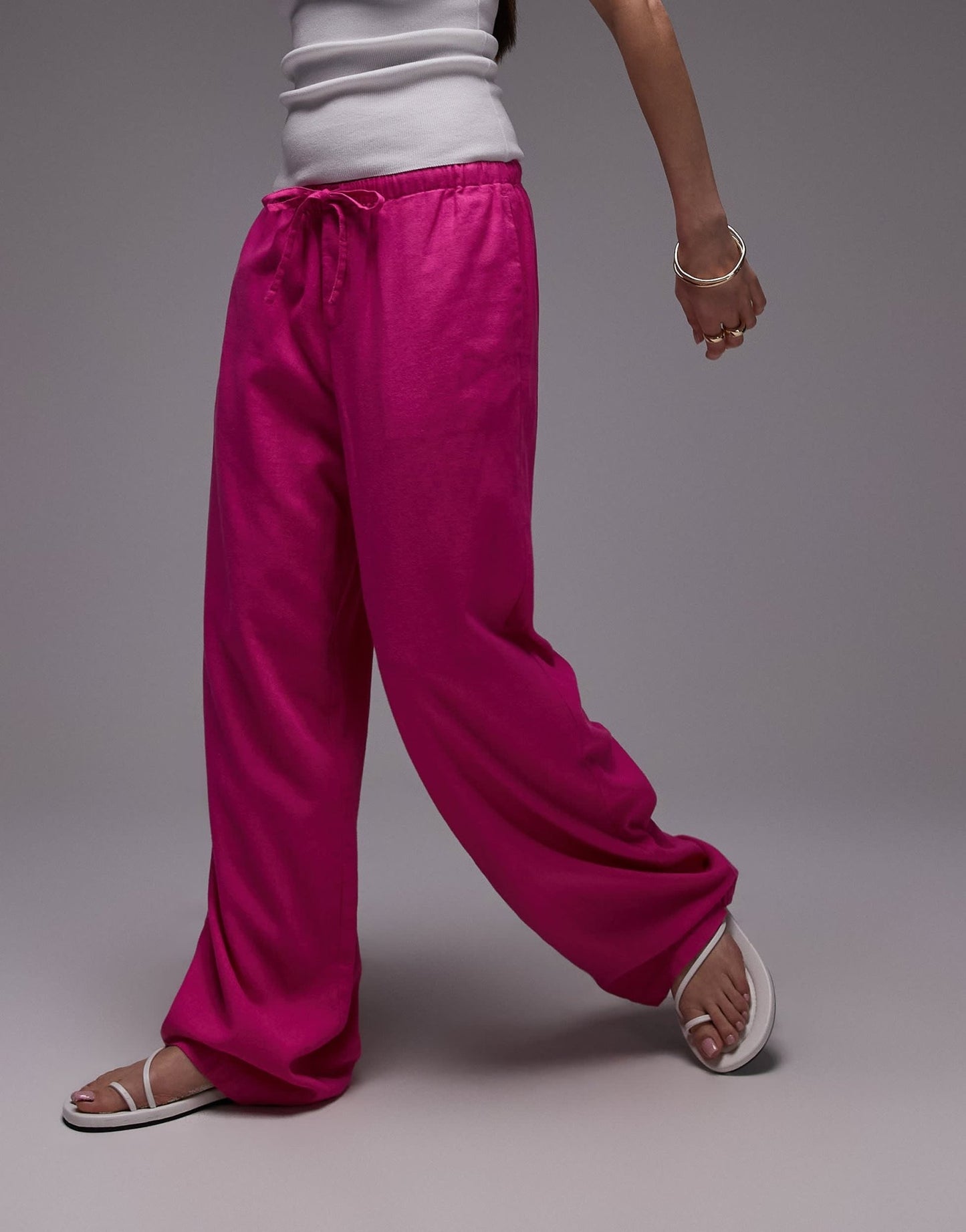 Topshop linen straight leg trouser in hot pink - ASOS Sample Sale