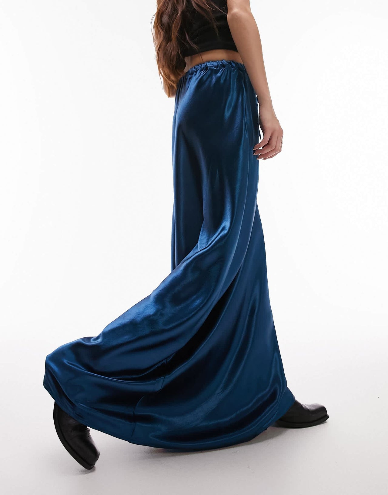 Topshop liquid look satin bias maxi skirt in sapphire - ASOS Sample Sale