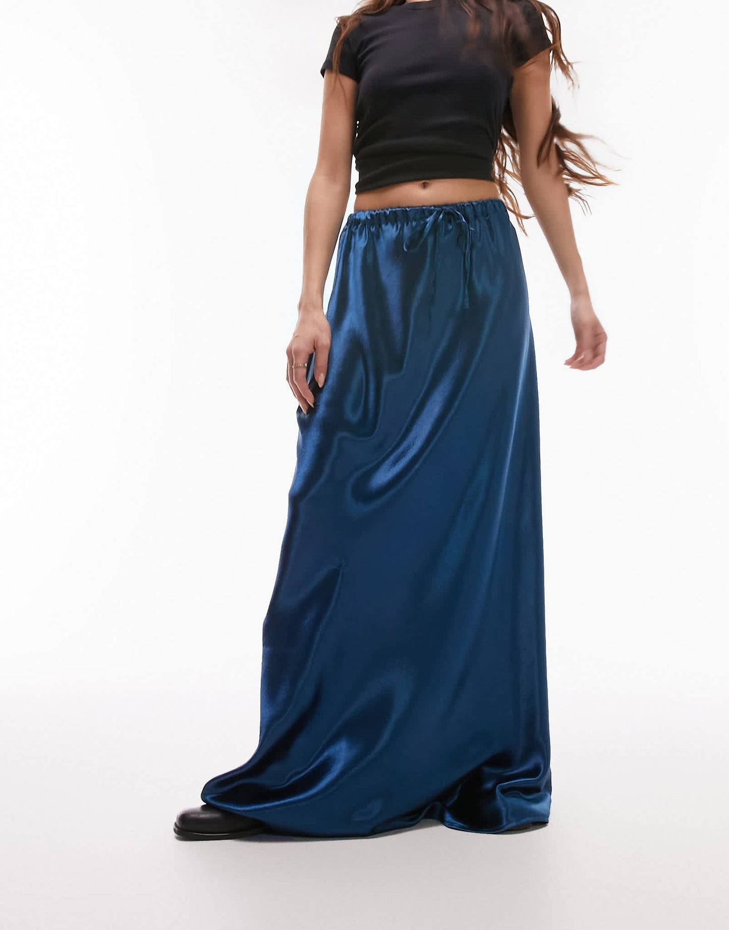 Topshop liquid look satin bias maxi skirt in sapphire - ASOS Sample Sale
