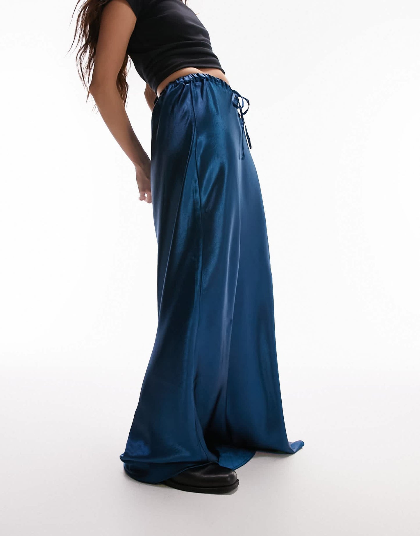 Topshop liquid look satin bias maxi skirt in sapphire - ASOS Sample Sale